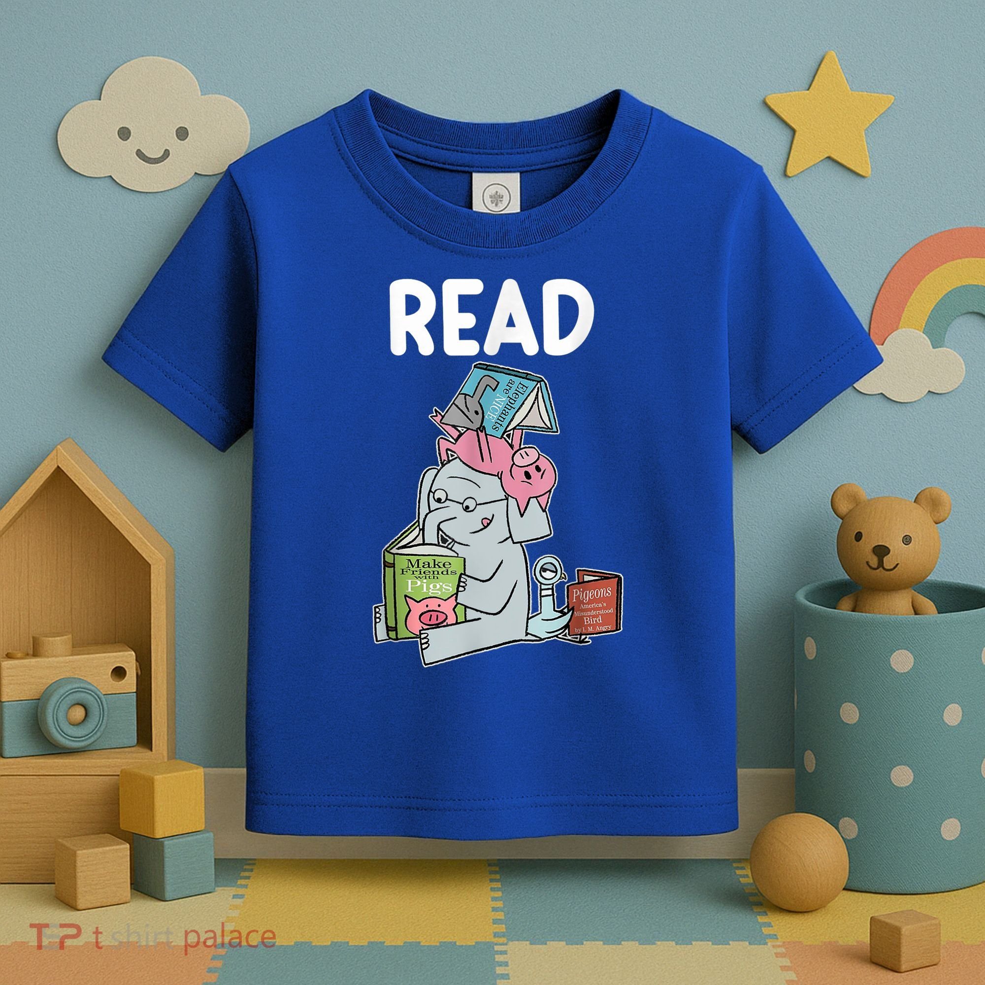 Funny Teacher Library Read Book Club Piggie Elephant Pigeons Toddler T-Shirt