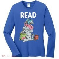 Funny Teacher Library Read Book Club Piggie Elephant Pigeons Women's Long Sleeve Shirt thumb 0