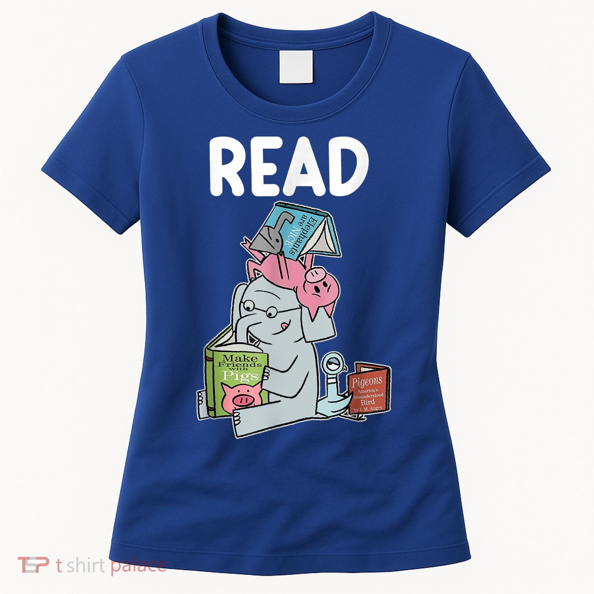Funny Teacher Library Read Book Club Piggie Elephant Pigeons Women's T-Shirt