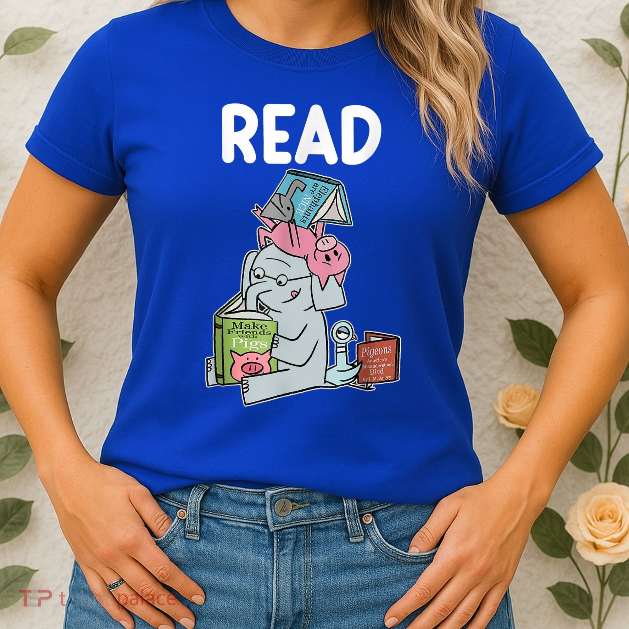 Funny Teacher Library Read Book Club Piggie Elephant Pigeons Women's T-Shirt