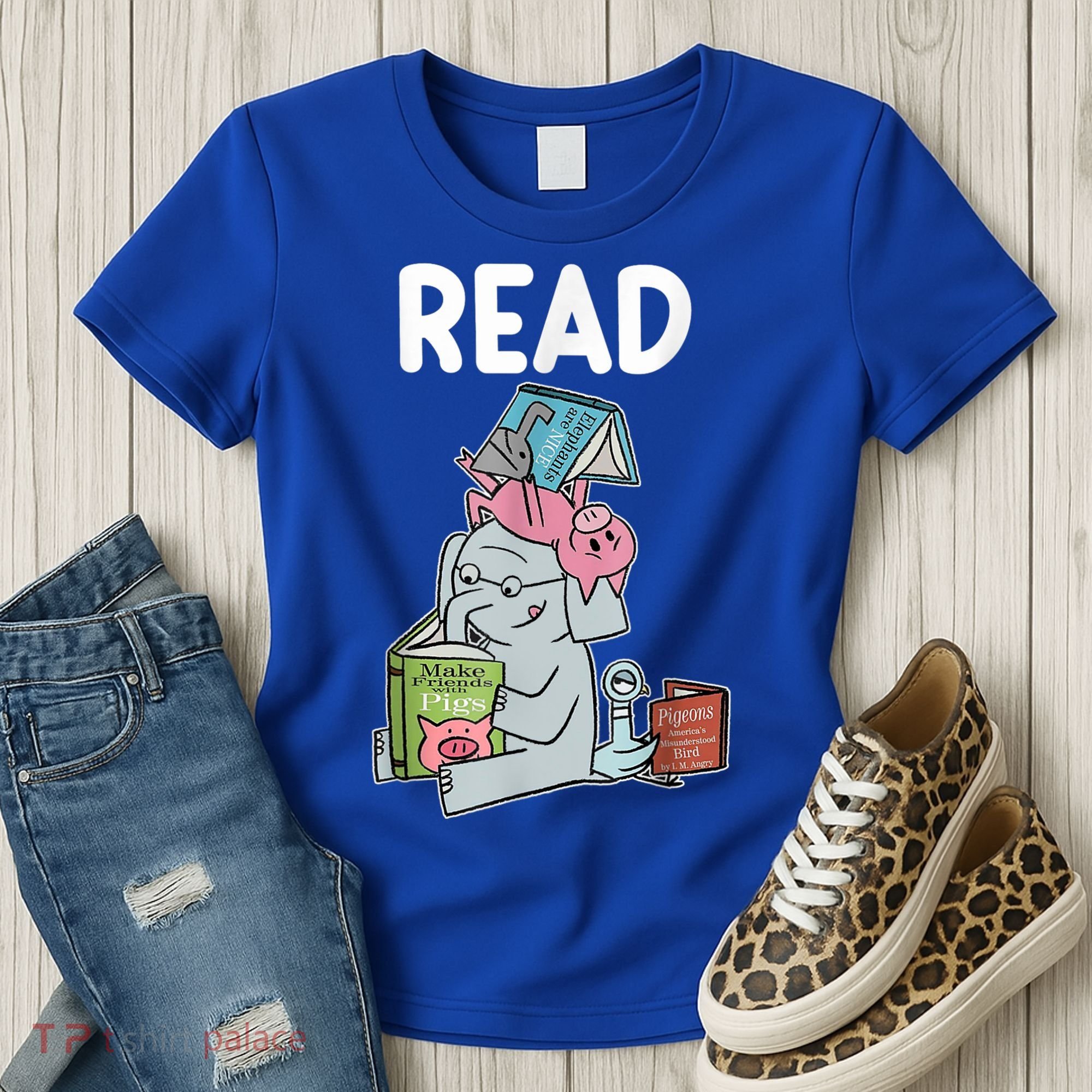 Funny Teacher Library Read Book Club Piggie Elephant Pigeons Women's T-Shirt