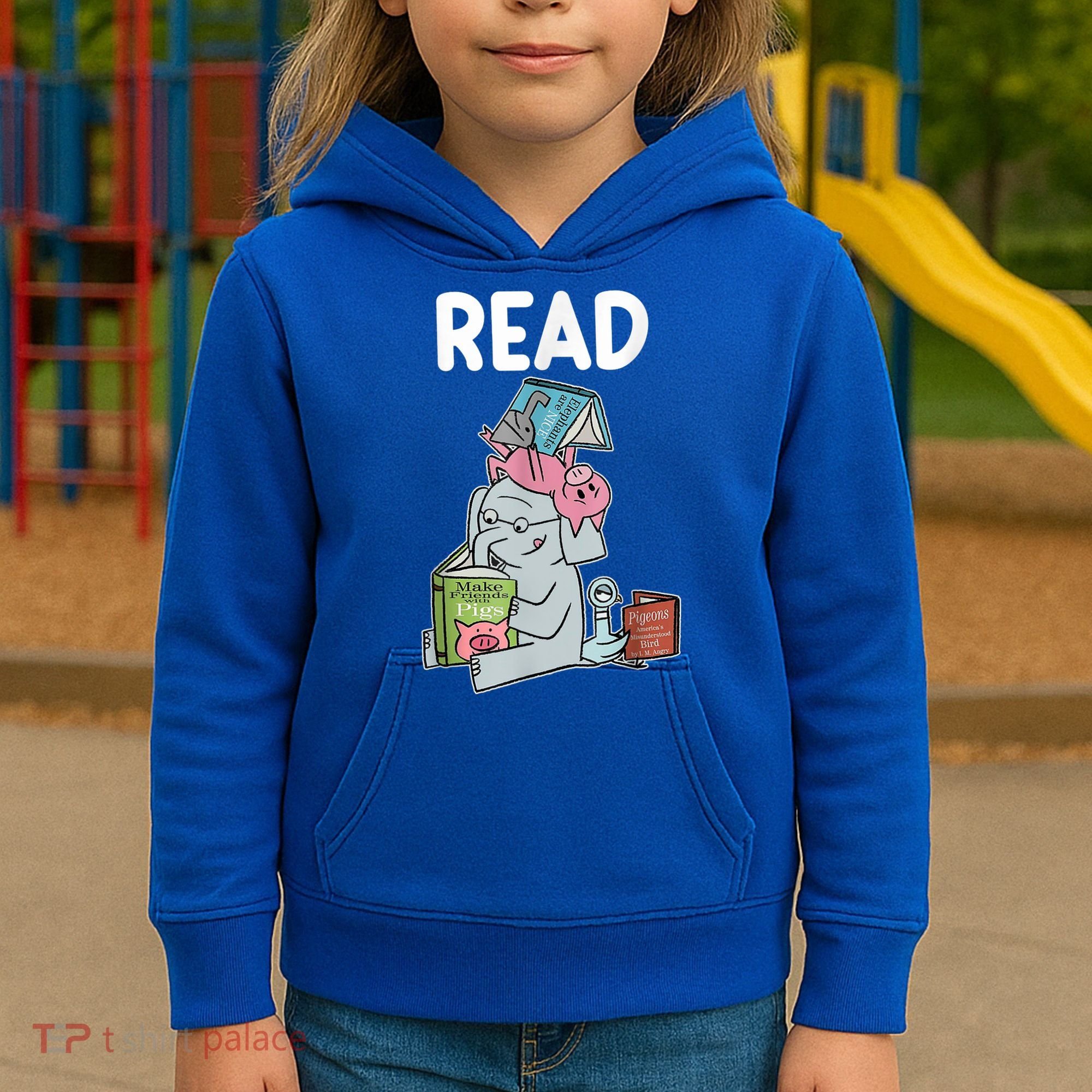 Funny Teacher Library Read Book Club Piggie Elephant Pigeons Kids Hoodie