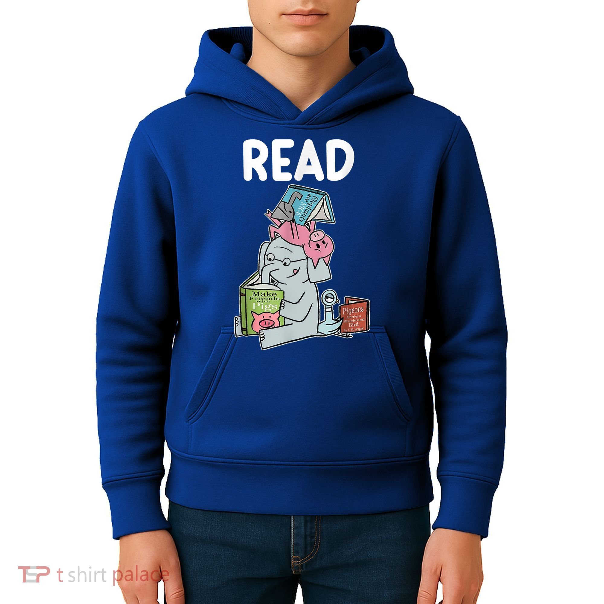 Funny Teacher Library Read Book Club Piggie Elephant Pigeons Kids Hoodie