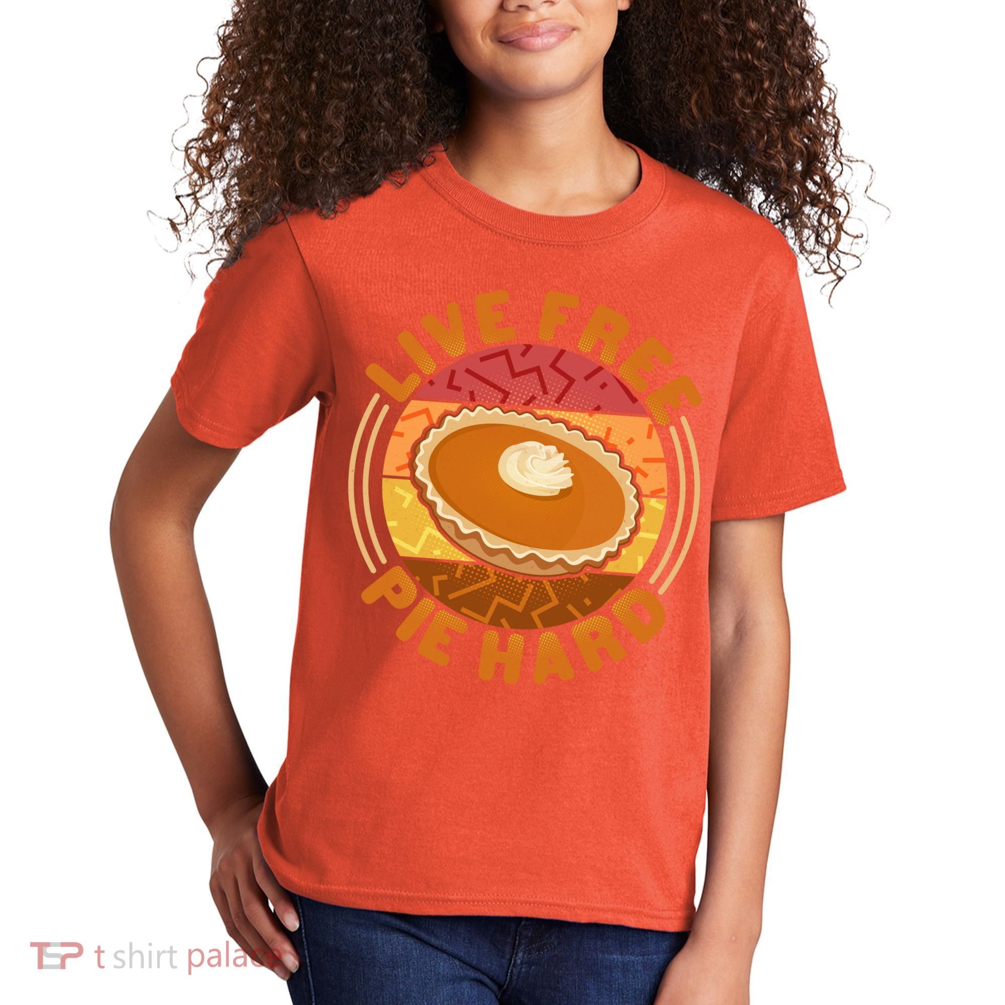 Funny Thanksgiving Live Free Pie Hard Pumpkin Sweet Potato Pie Lover Kids T-Shirt