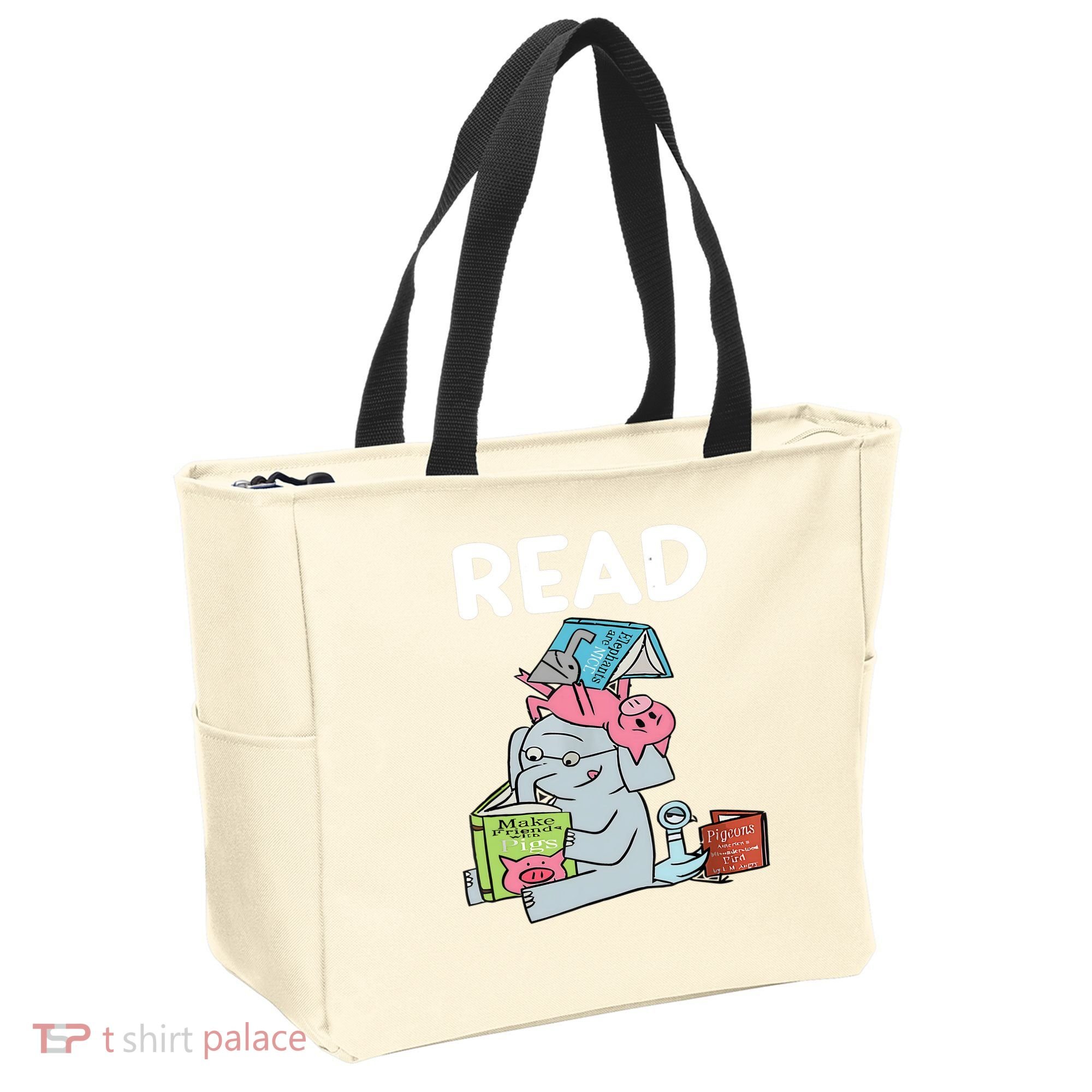 Funny Teacher Library Read Book Club Piggie Elephant Pigeons Tote Bag