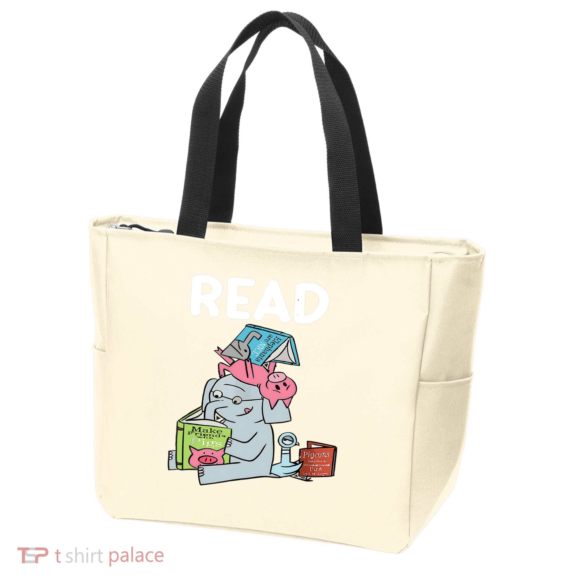 Funny Teacher Library Read Book Club Piggie Elephant Pigeons Tote Bag