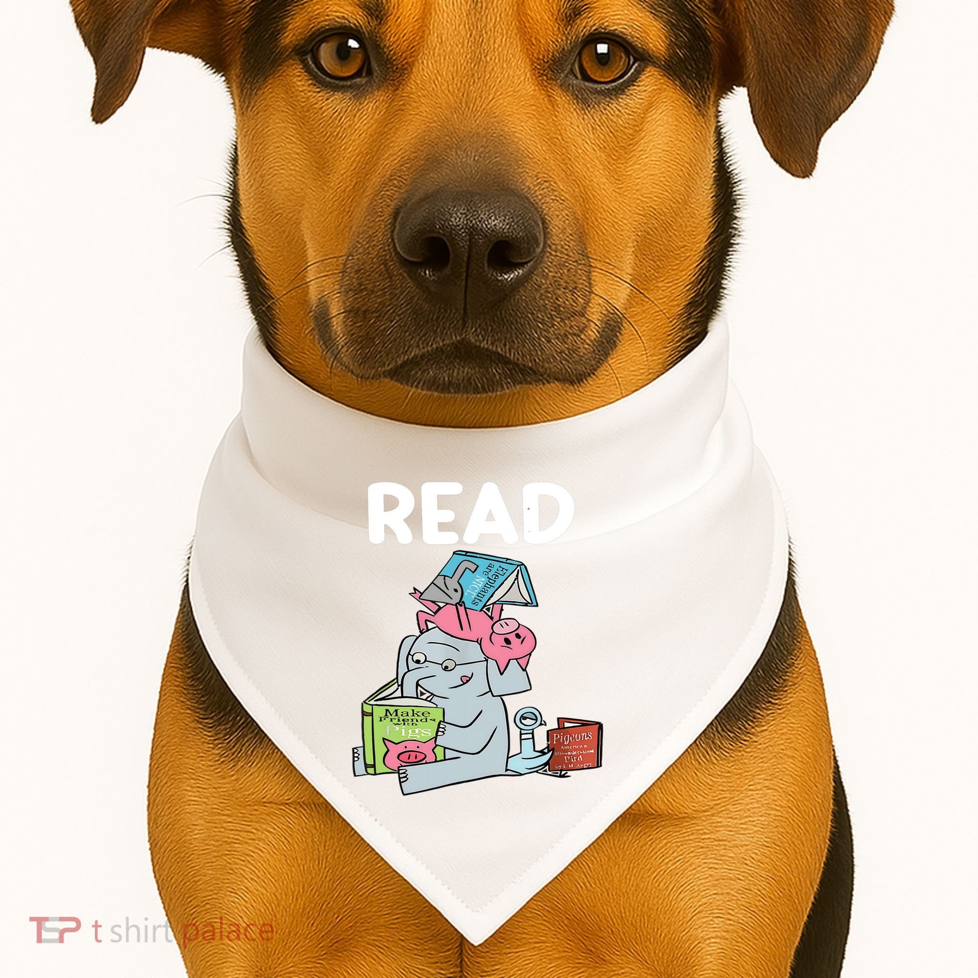 Funny Teacher Library Read Book Club Piggie Elephant Pigeons USA-Made Doggie Bandana