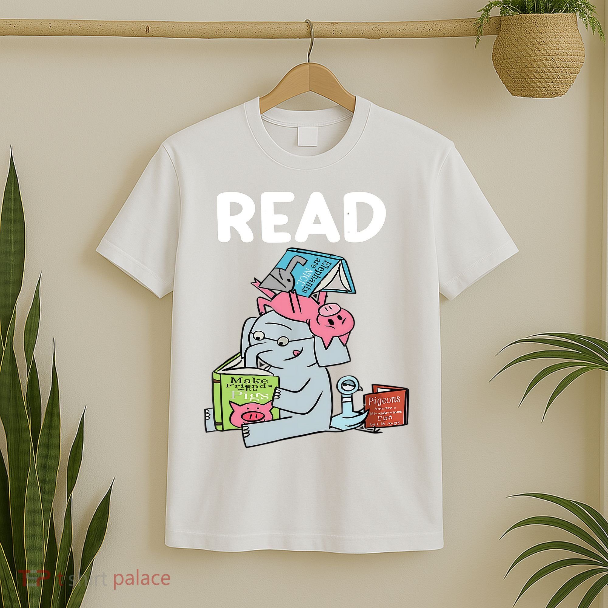 Funny Teacher Library Read Book Club Piggie Elephant Pigeons T-Shirt