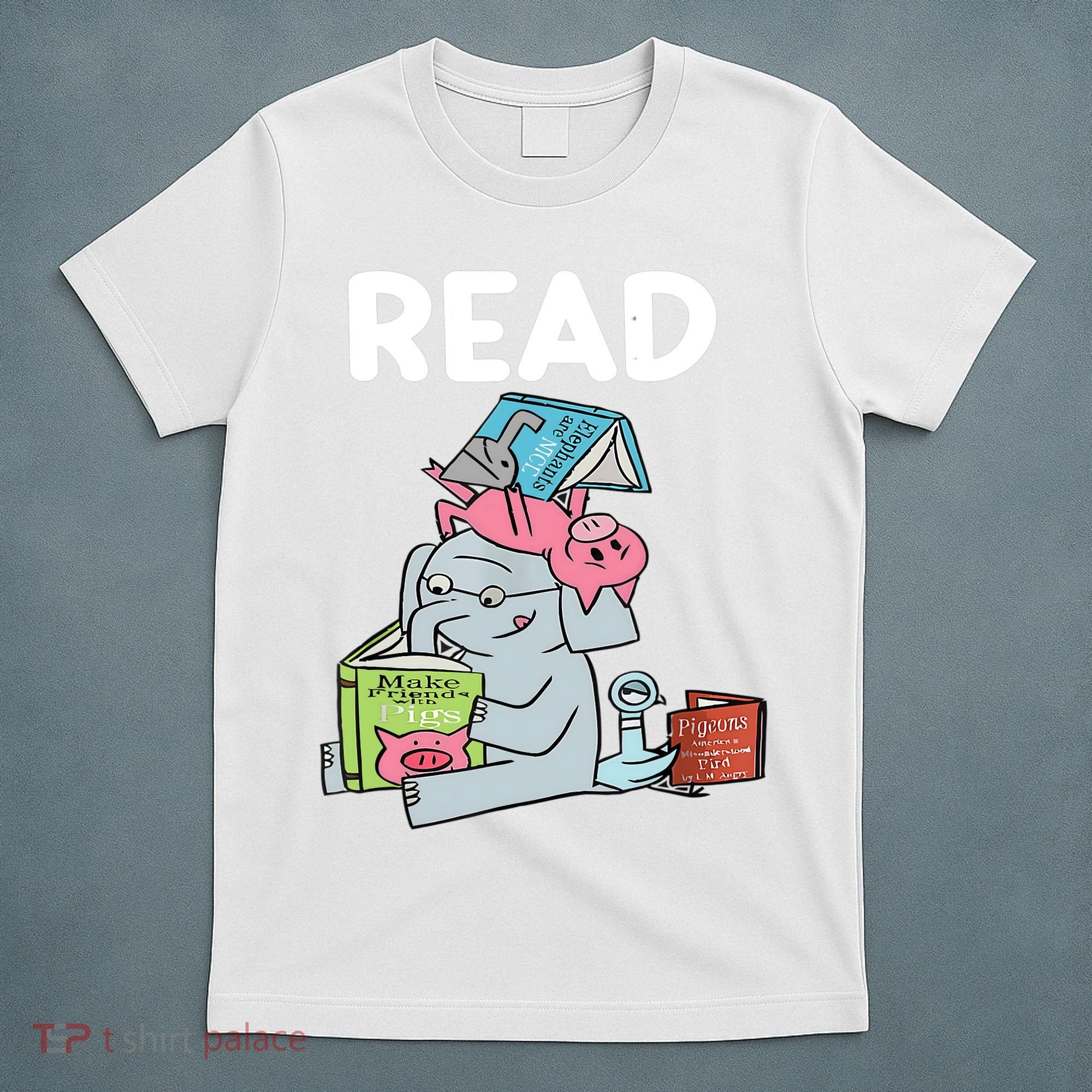 Funny Teacher Library Read Book Club Piggie Elephant Pigeons T-Shirt