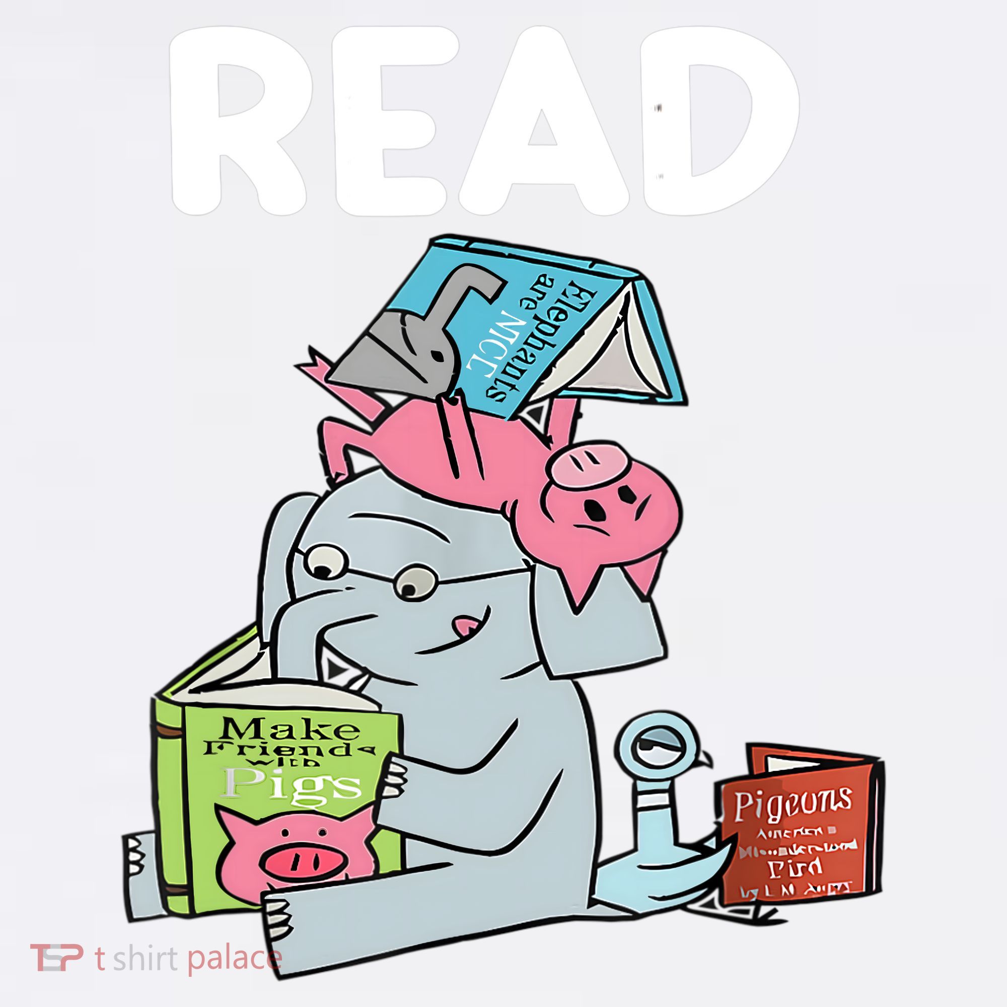 Funny Teacher Library Read Book Club Piggie Elephant Pigeons T-Shirt