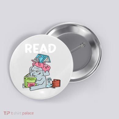 Funny Teacher Library Read Book Club Piggie Elephant Pigeons Button