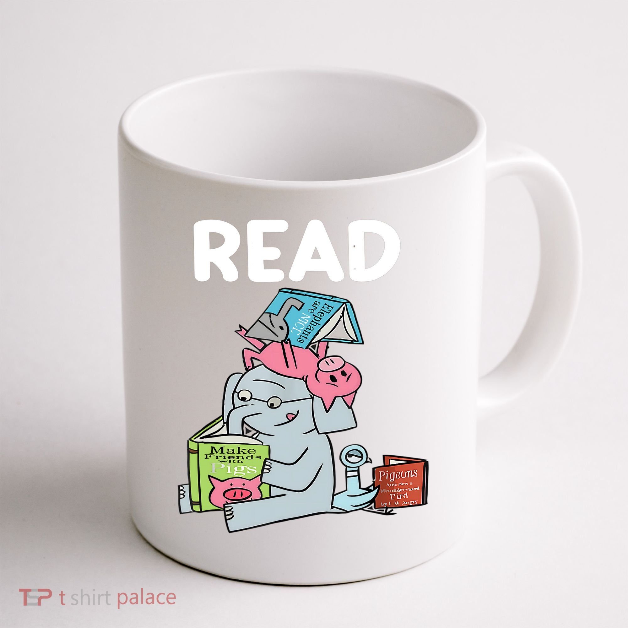 Funny Teacher Library Read Book Club Piggie Elephant Pigeons Coffee Mug