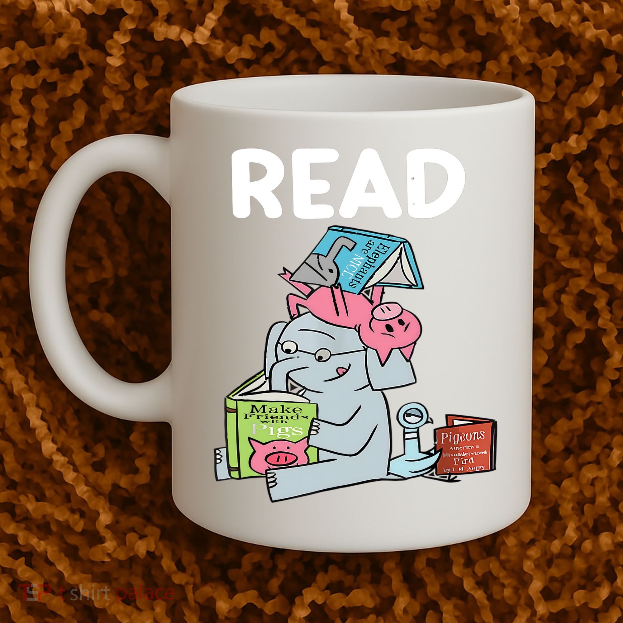 Funny Teacher Library Read Book Club Piggie Elephant Pigeons Coffee Mug