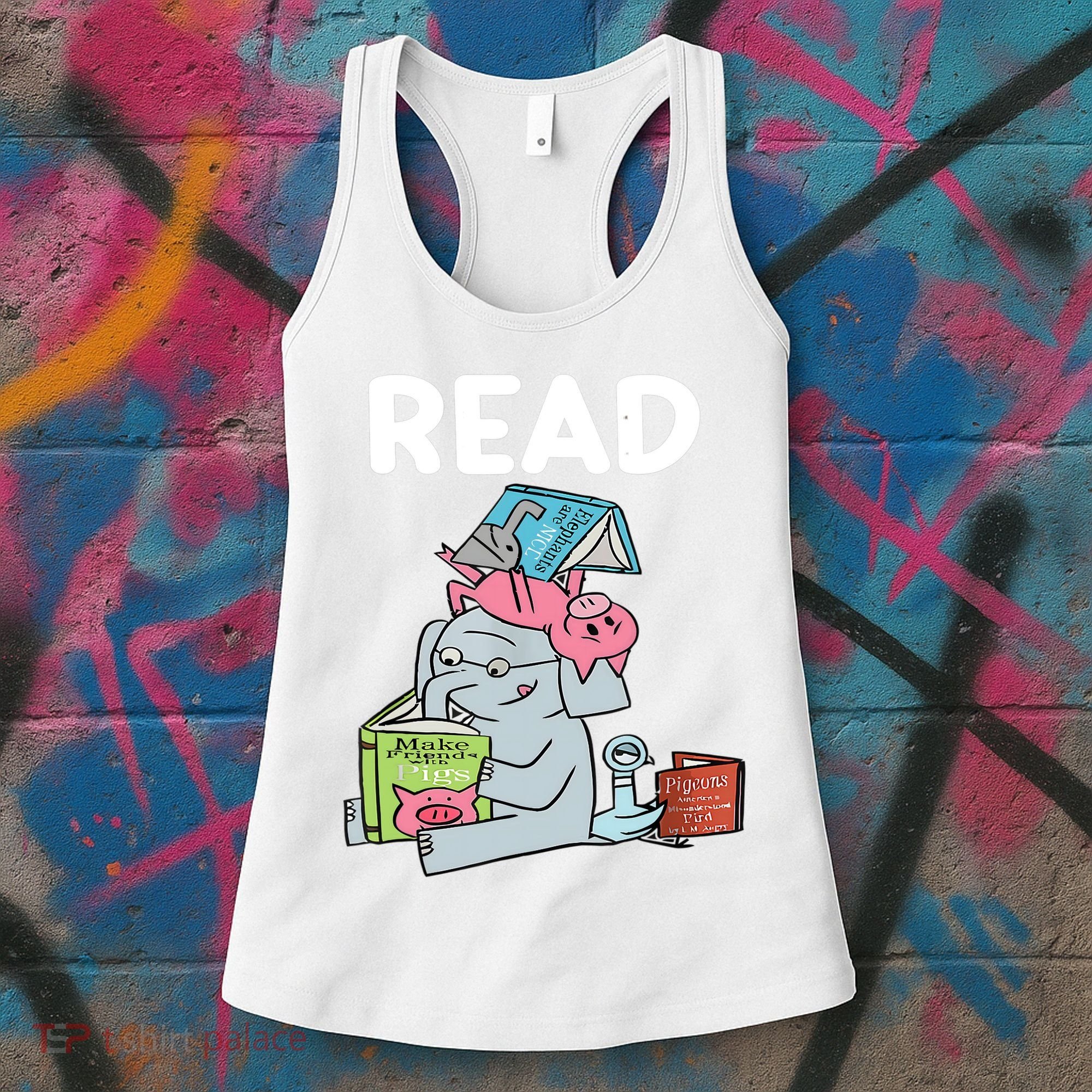 Funny Teacher Library Read Book Club Piggie Elephant Pigeons Women's Tank Top