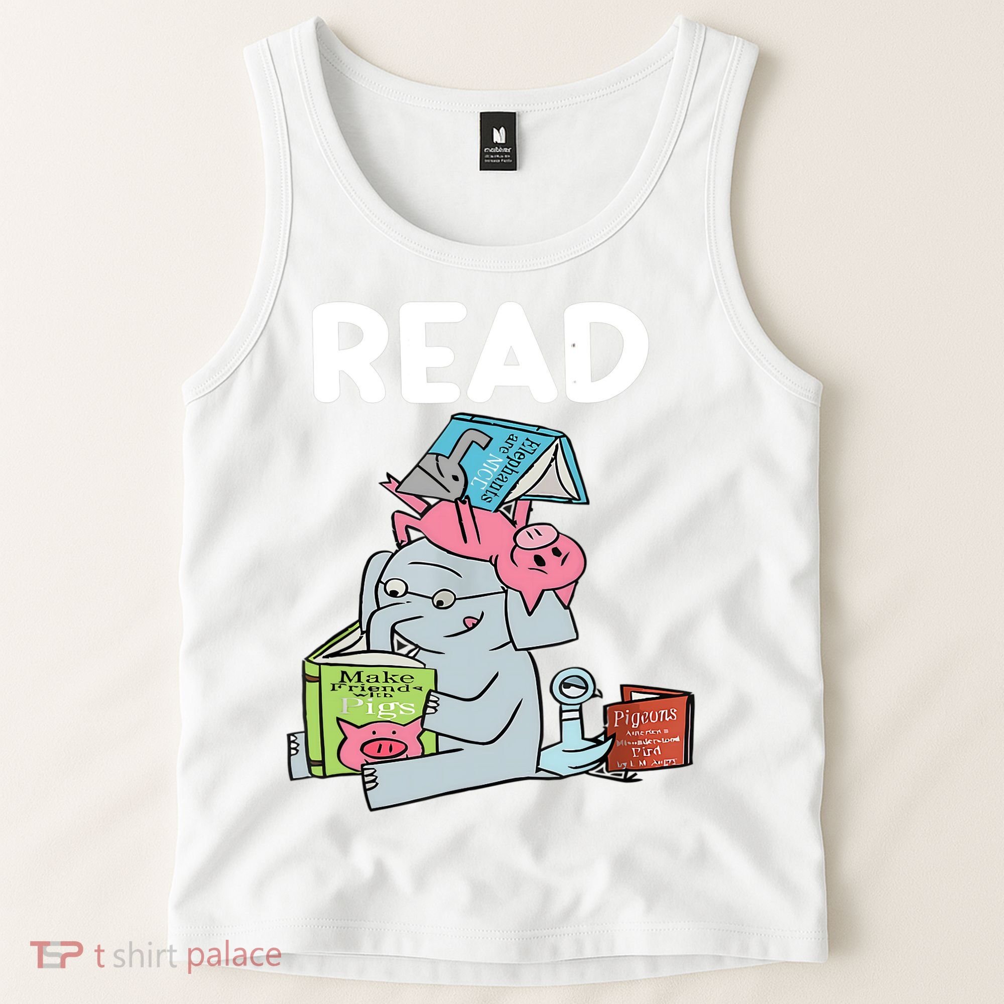 Funny Teacher Library Read Book Club Piggie Elephant Pigeons Tank Top