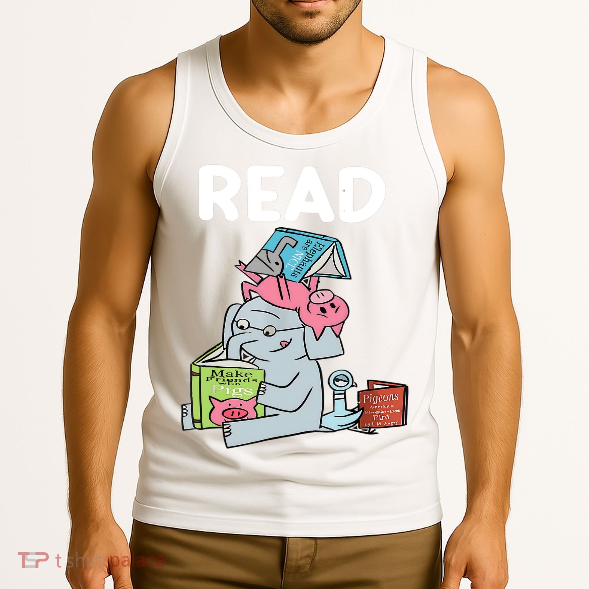 Funny Teacher Library Read Book Club Piggie Elephant Pigeons Tank Top