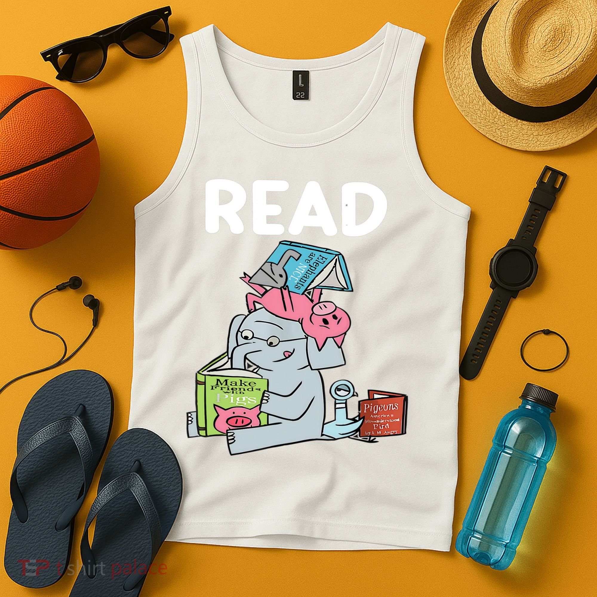 Funny Teacher Library Read Book Club Piggie Elephant Pigeons Tank Top