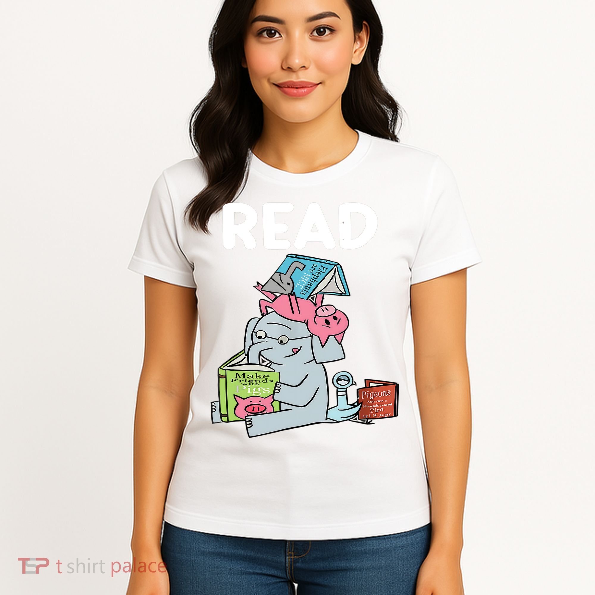 Funny Teacher Library Read Book Club Piggie Elephant Pigeons Women's T-Shirt
