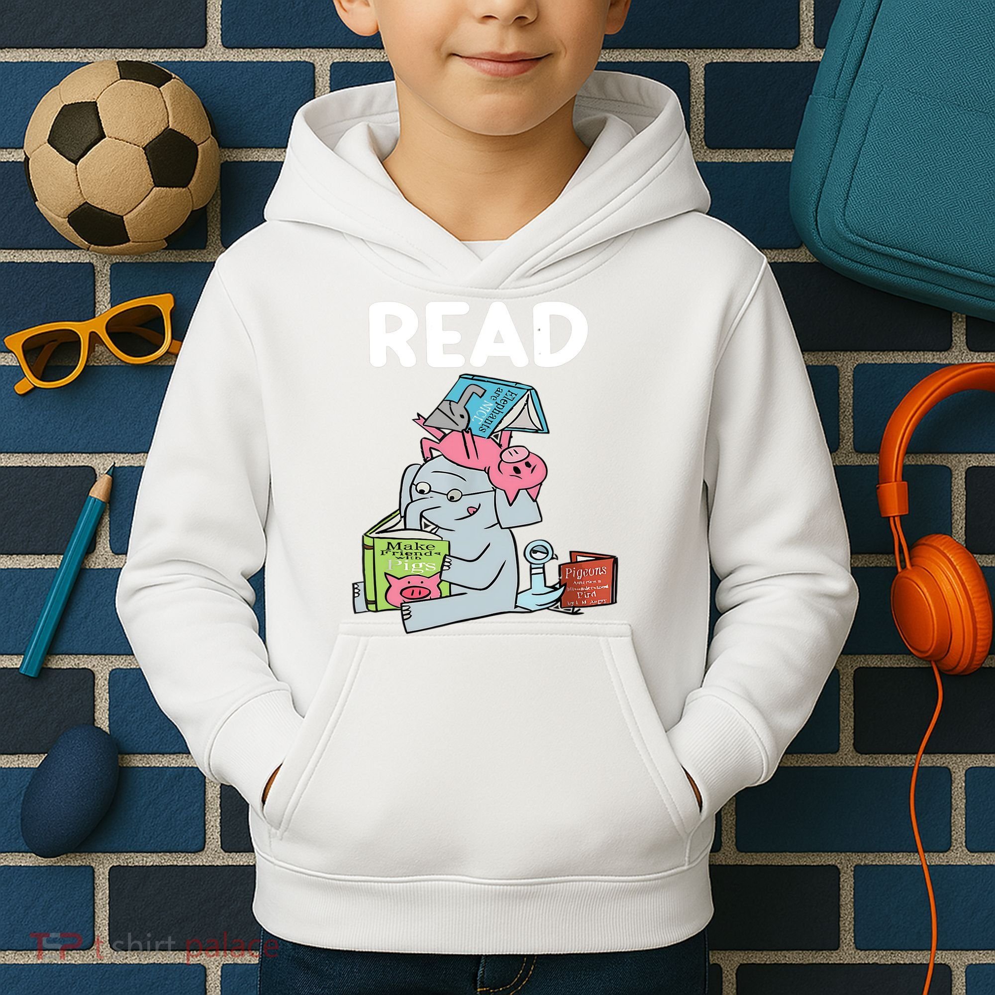 Funny Teacher Library Read Book Club Piggie Elephant Pigeons Kids Hoodie