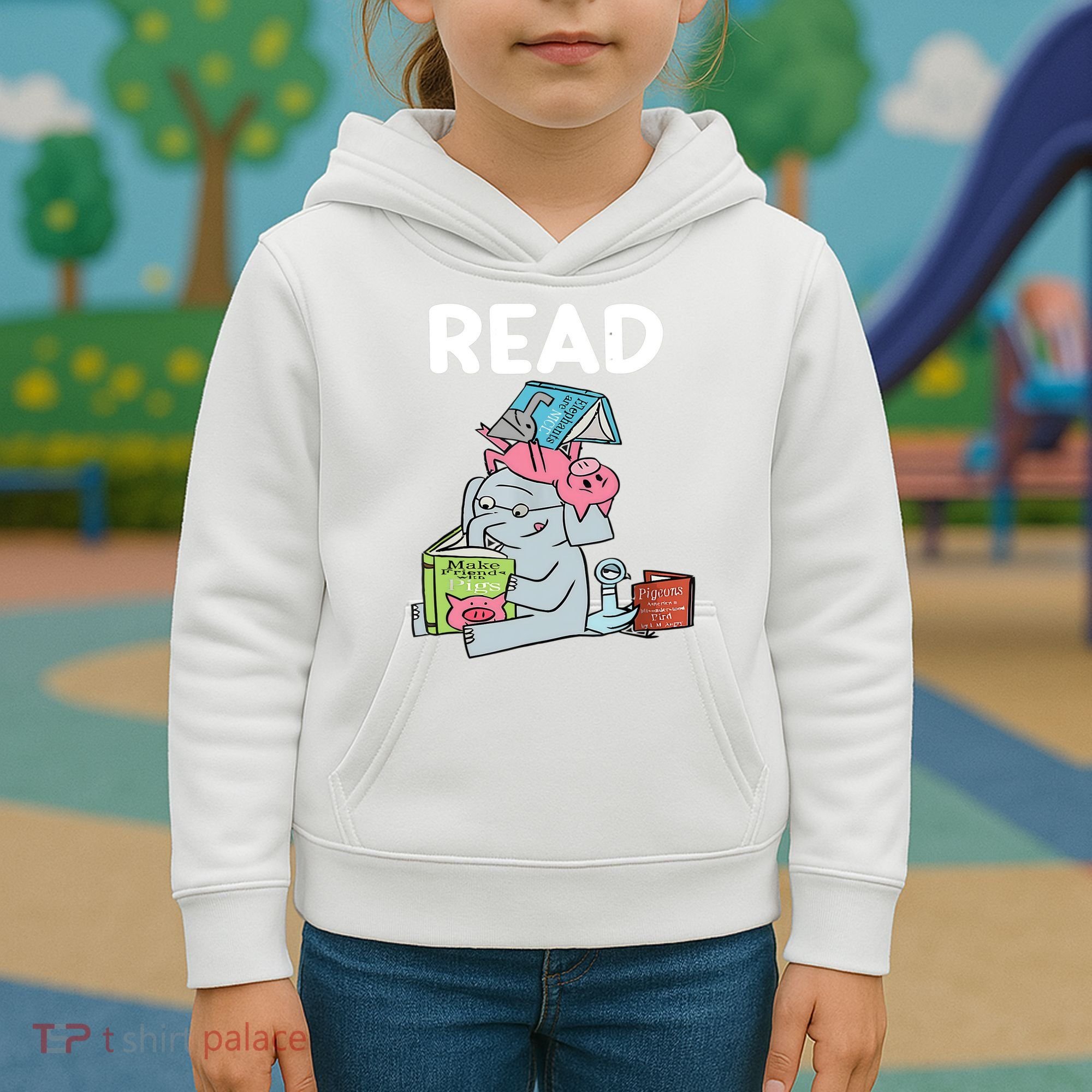 Funny Teacher Library Read Book Club Piggie Elephant Pigeons Kids Hoodie