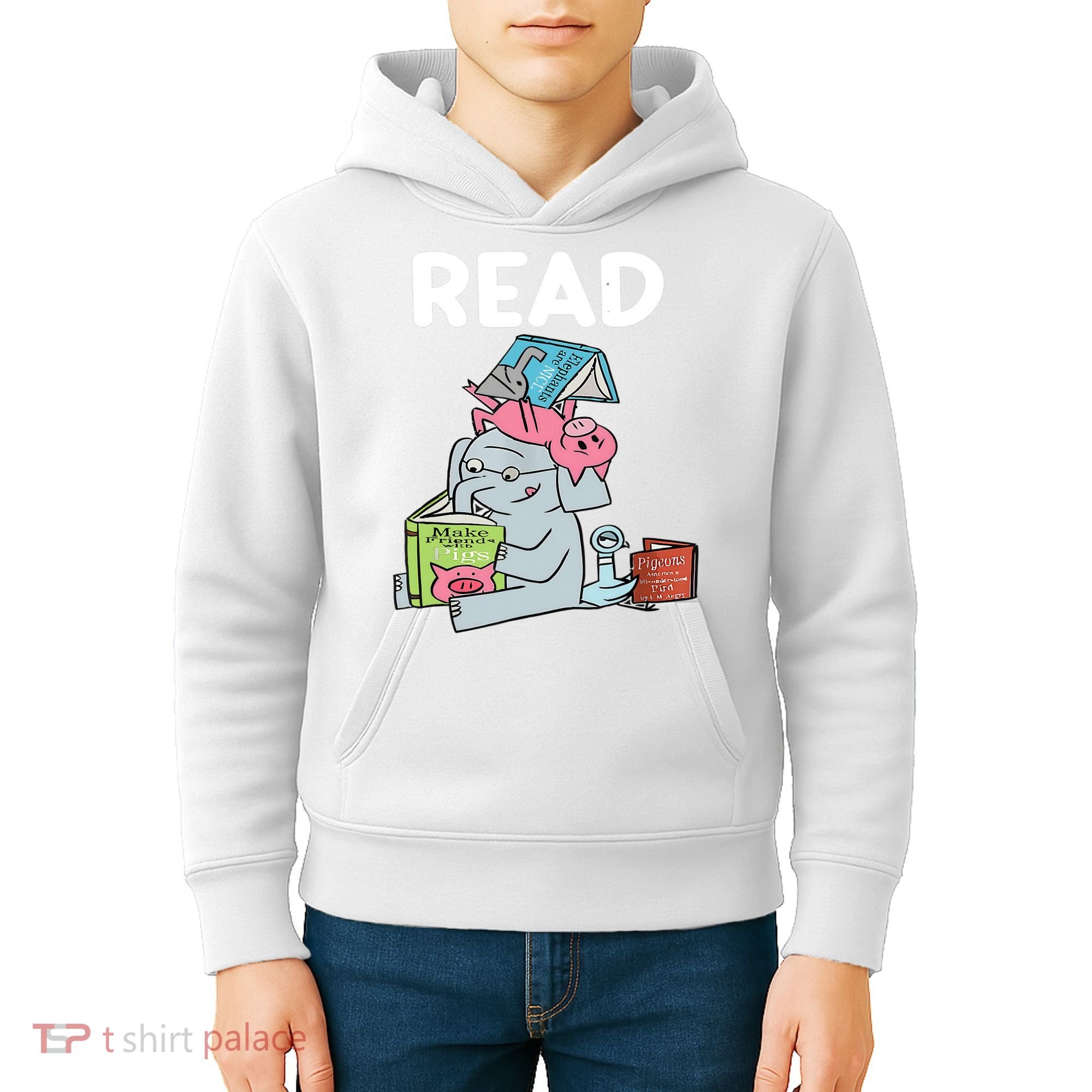 Funny Teacher Library Read Book Club Piggie Elephant Pigeons Kids Hoodie