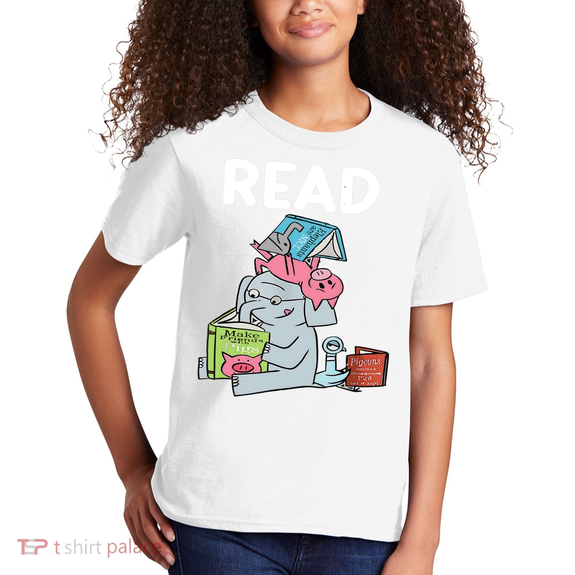 Funny Teacher Library Read Book Club Piggie Elephant Pigeons Kids T-Shirt