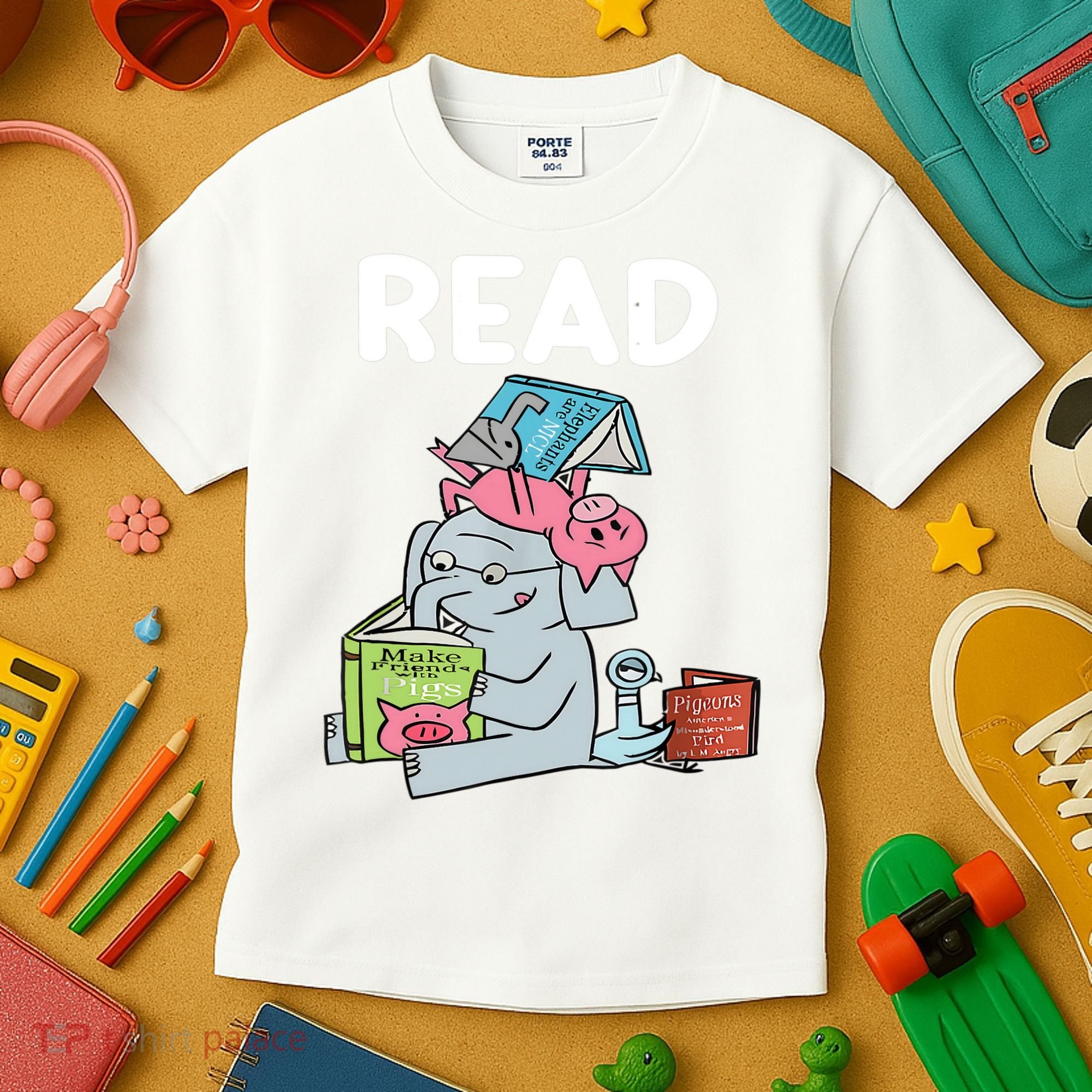 Funny Teacher Library Read Book Club Piggie Elephant Pigeons Kids T-Shirt