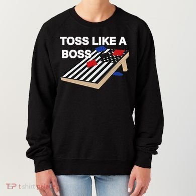 Funny Toss Like A Boss Cornhole Toss Competition US Flag Tee Women's Sweatshirt