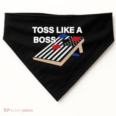 Funny Toss Like A Boss Cornhole Toss Competition US Flag Tee USA-Made Doggie Bandana