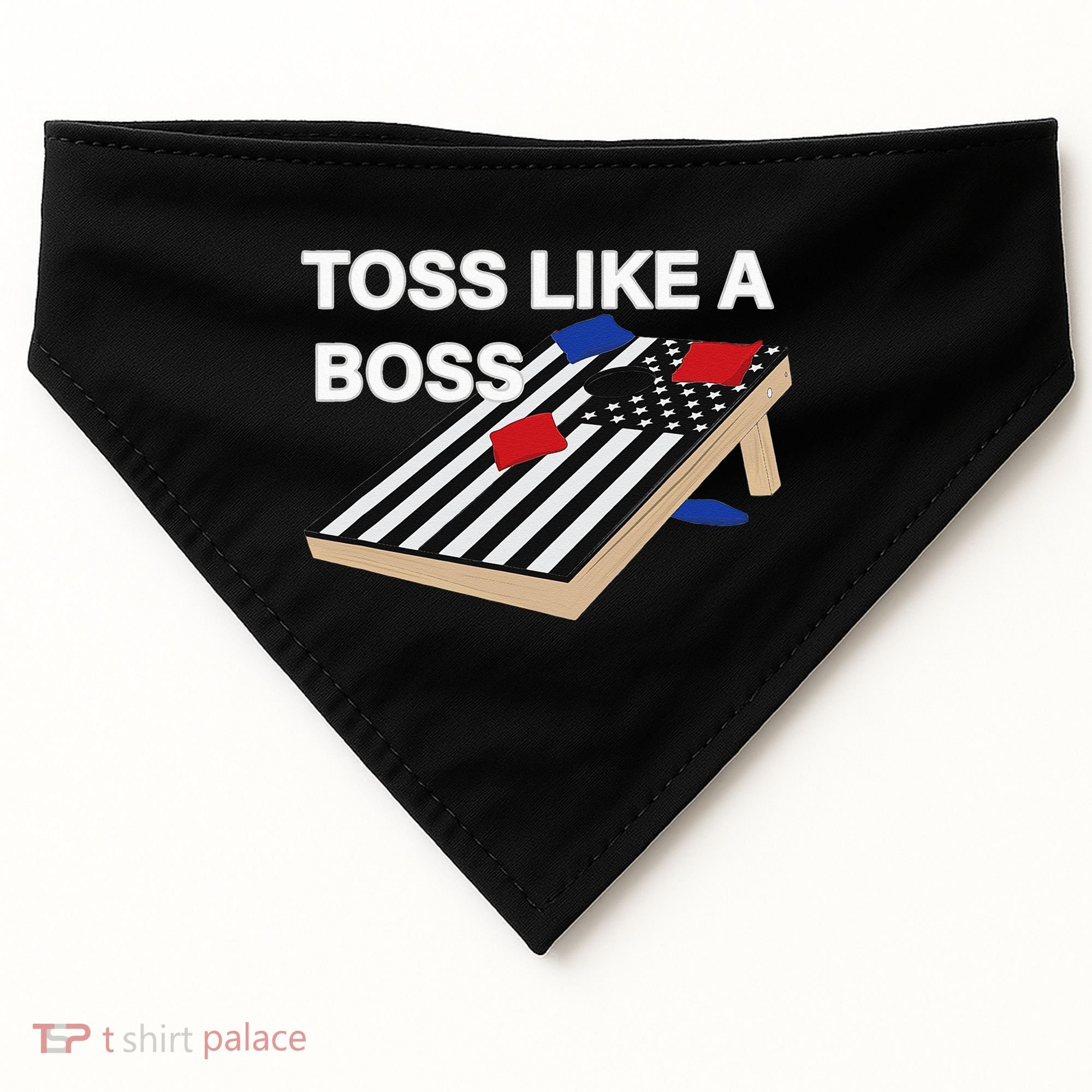 Funny Toss Like A Boss Cornhole Toss Competition US Flag Tee USA-Made Doggie Bandana
