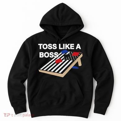 Funny Toss Like A Boss Cornhole Toss Competition US Flag Tee Hoodie