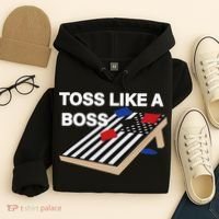 Funny Toss Like A Boss Cornhole Toss Competition US Flag Tee Hoodie thumb 4