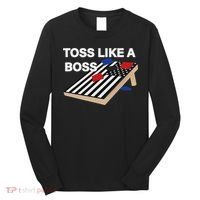 Funny Toss Like A Boss Cornhole Toss Competition US Flag Tee Long Sleeve Shirt thumb 0