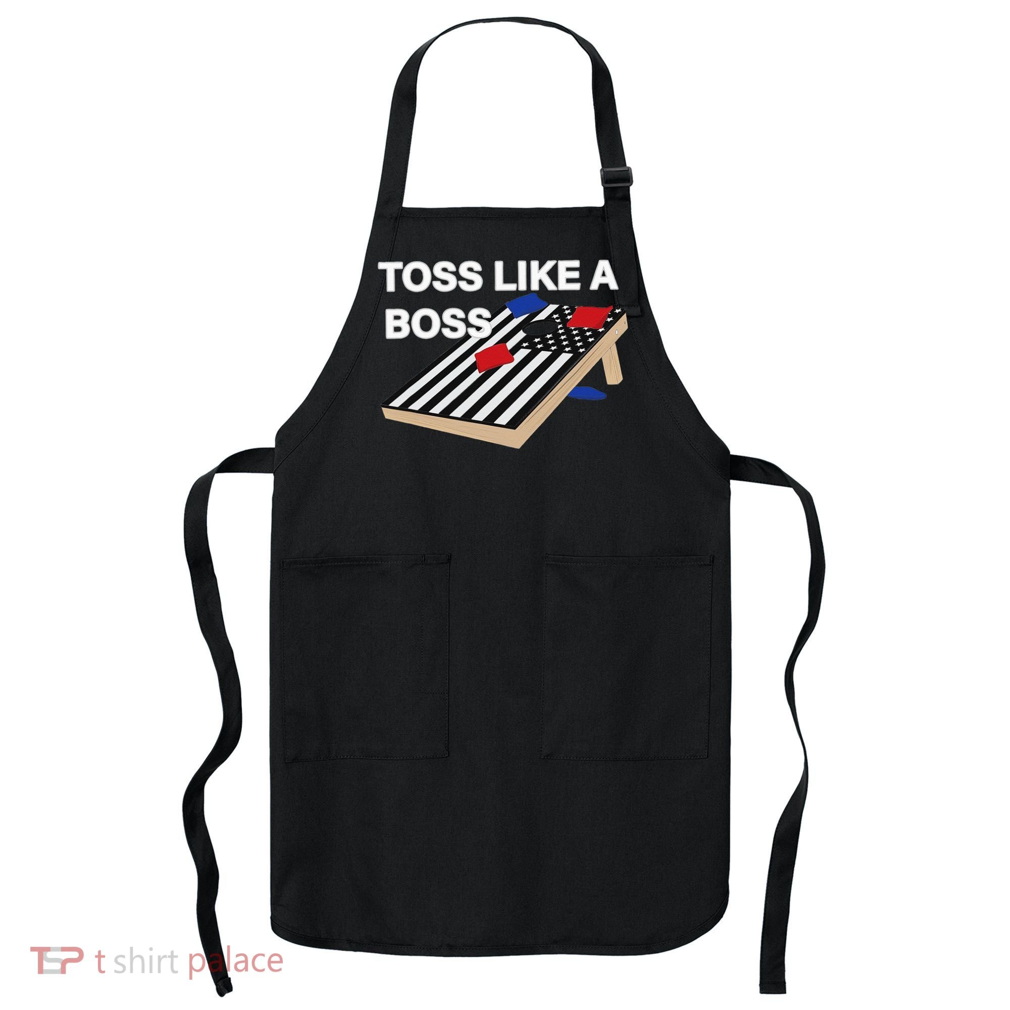 Funny Toss Like A Boss Cornhole Toss Competition US Flag Tee Apron
