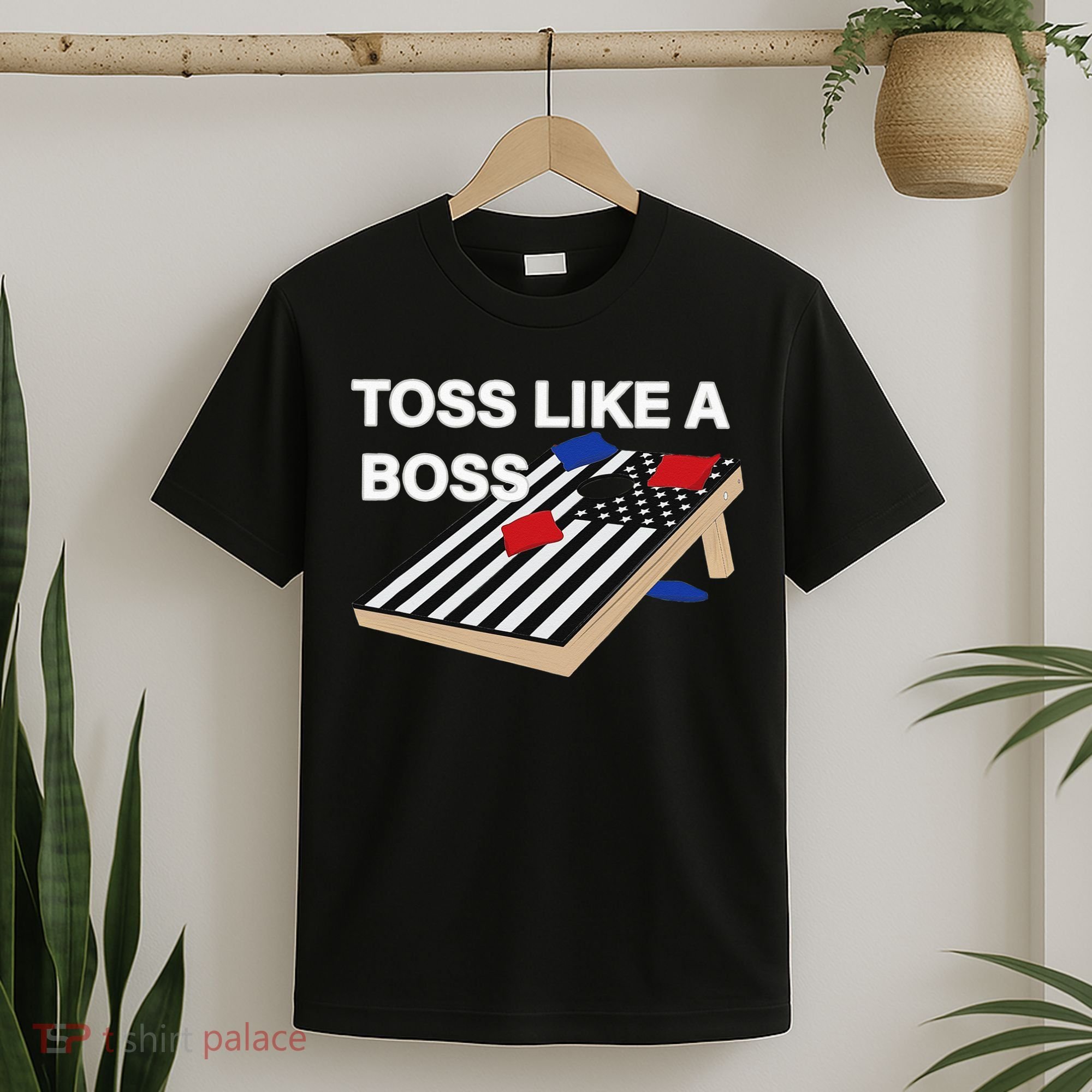 Funny Toss Like A Boss Cornhole Toss Competition US Flag Tee T-Shirt