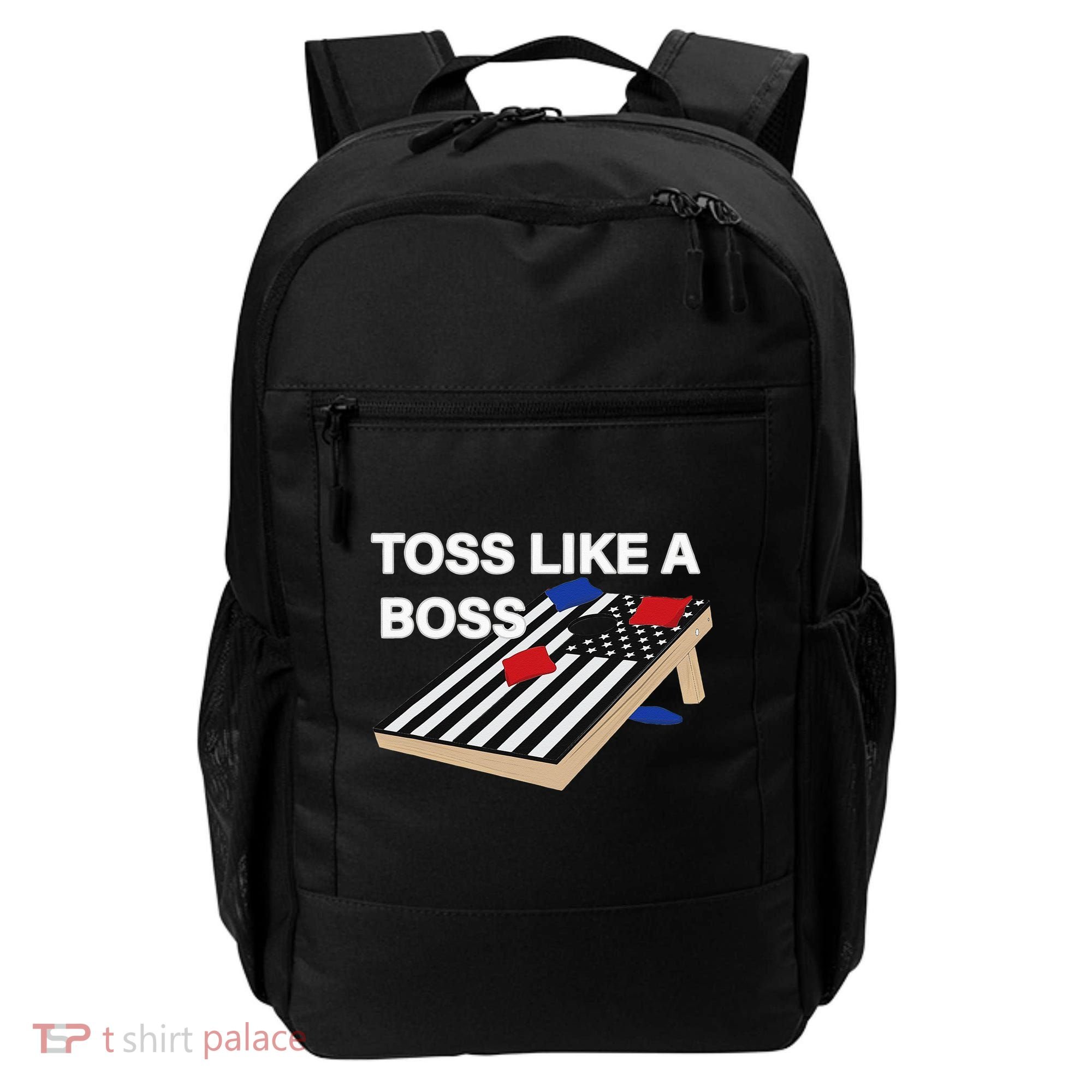 Funny Toss Like A Boss Cornhole Toss Competition US Flag Tee Backpack