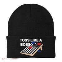 Funny Toss Like A Boss Cornhole Toss Competition US Flag Tee Beanie thumb 0