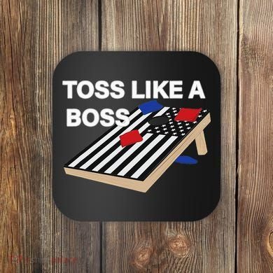 Funny Toss Like A Boss Cornhole Toss Competition US Flag Tee Coaster