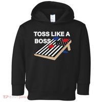 Funny Toss Like A Boss Cornhole Toss Competition US Flag Tee Toddler Hoodie thumb 0