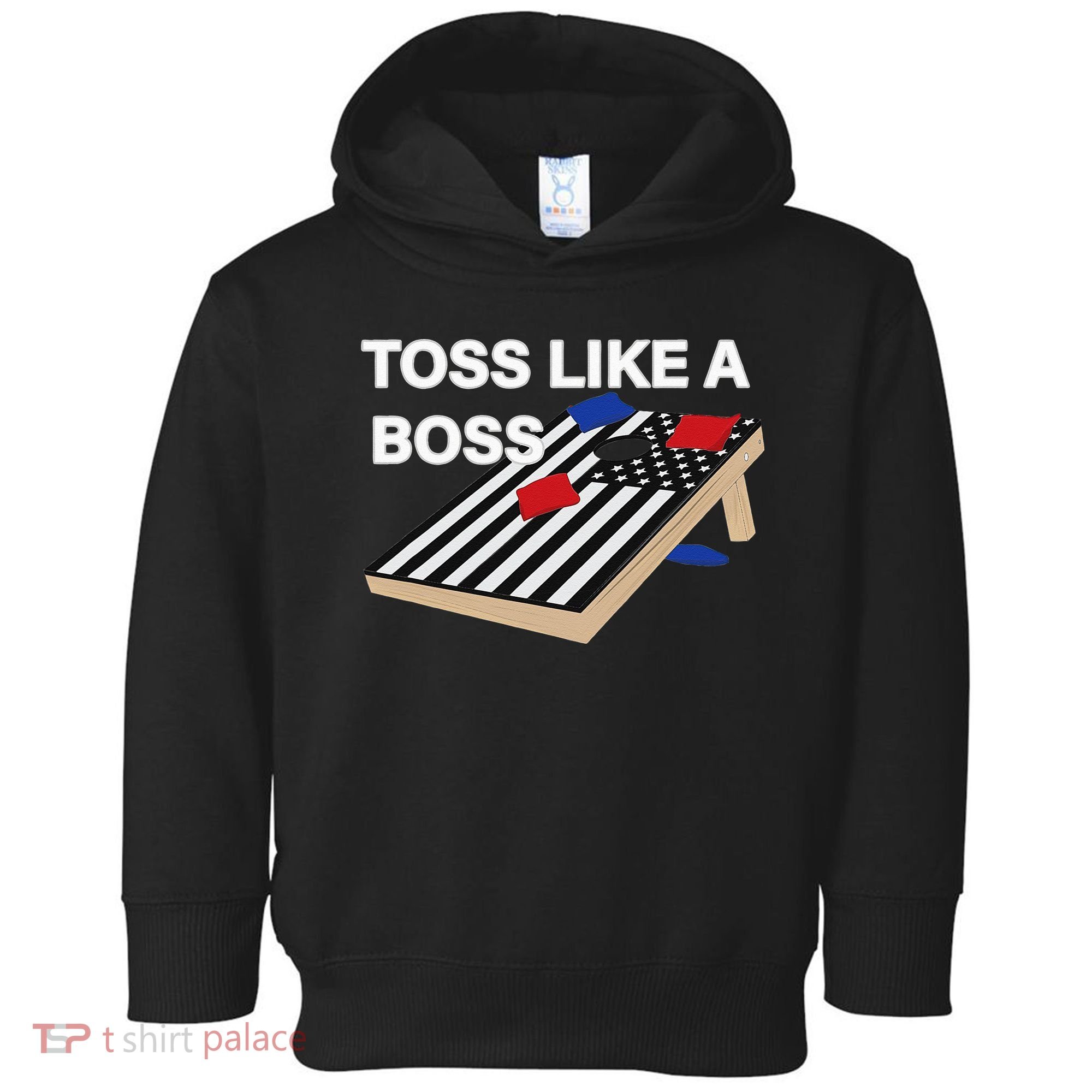 Funny Toss Like A Boss Cornhole Toss Competition US Flag Tee Toddler Hoodie