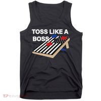 Funny Toss Like A Boss Cornhole Toss Competition US Flag Tee Tank Top thumb 0