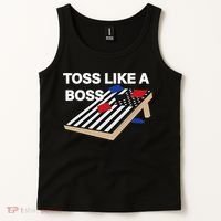 Funny Toss Like A Boss Cornhole Toss Competition US Flag Tee Tank Top thumb 2