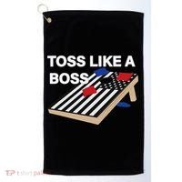 Funny Toss Like A Boss Cornhole Toss Competition US Flag Tee Golf Towel thumb 0
