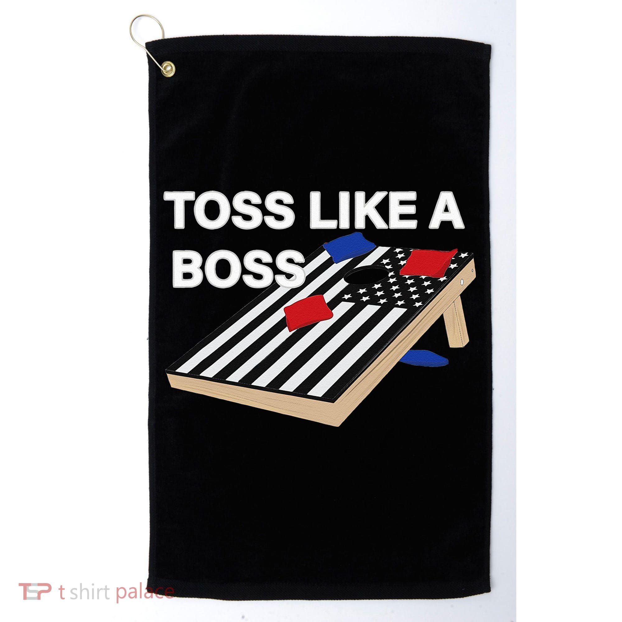 Funny Toss Like A Boss Cornhole Toss Competition US Flag Tee Golf Towel