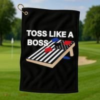 Funny Toss Like A Boss Cornhole Toss Competition US Flag Tee Golf Towel thumb 1