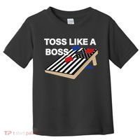 Funny Toss Like A Boss Cornhole Toss Competition US Flag Tee Toddler T-Shirt thumb 0