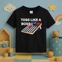 Funny Toss Like A Boss Cornhole Toss Competition US Flag Tee Toddler T-Shirt thumb 3
