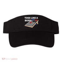 Funny Toss Like A Boss Cornhole Toss Competition US Flag Tee Visor thumb 0