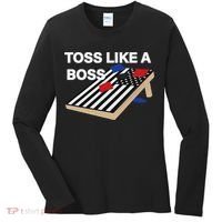 Funny Toss Like A Boss Cornhole Toss Competition US Flag Tee Women's Long Sleeve Shirt thumb 0