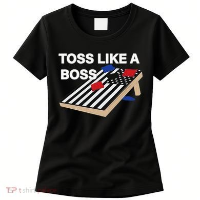 Funny Toss Like A Boss Cornhole Toss Competition US Flag Tee Women's T-Shirt